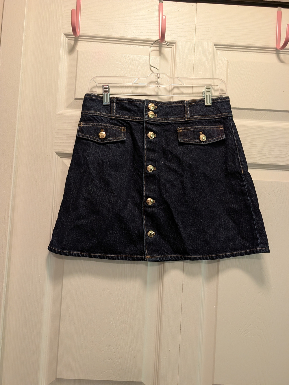 H&M Dark Blue Denim Button-Front Mini Skirt